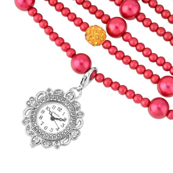 Strada Japanese Movement fuchsia glass and multi crystal beaded bracelet - Picture 4 of 8